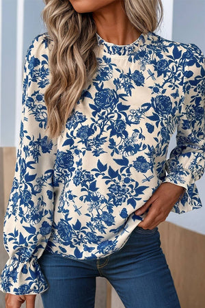 Floral Print Long Sleeve Keyhole