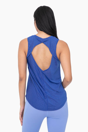 Sheer Striped Mesh Active Tank with Cut-Out Bac