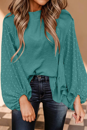 Dot Balloon Sleeve Loose Fit Blouse